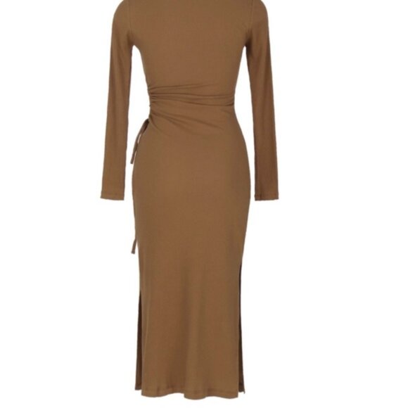 Brown cutout midi dress - Picture 3 of 8
